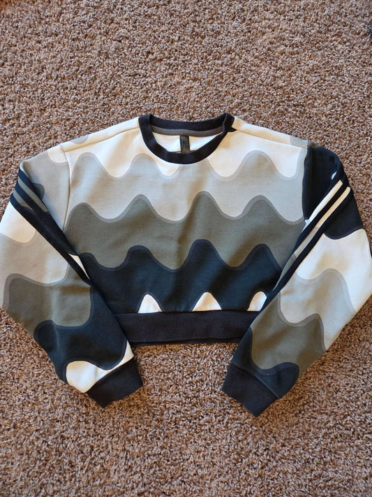 girls adidas crop sweatshirt, sz M, neutral multi colour, Kids 10 (medium)