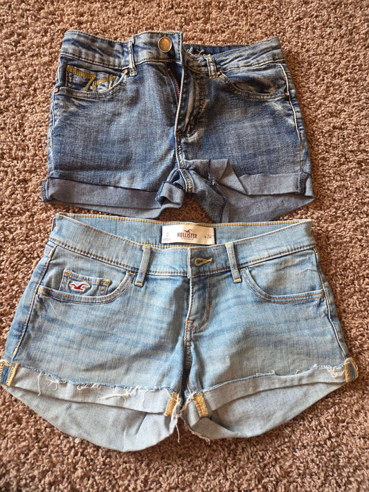 2 x girls denim shorts, size 14, Kids 12 & 14 (large)