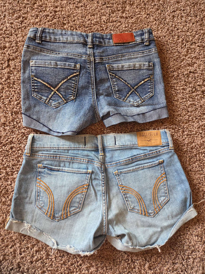 2 x girls denim shorts, size 14, Kids 12 & 14 (large)
