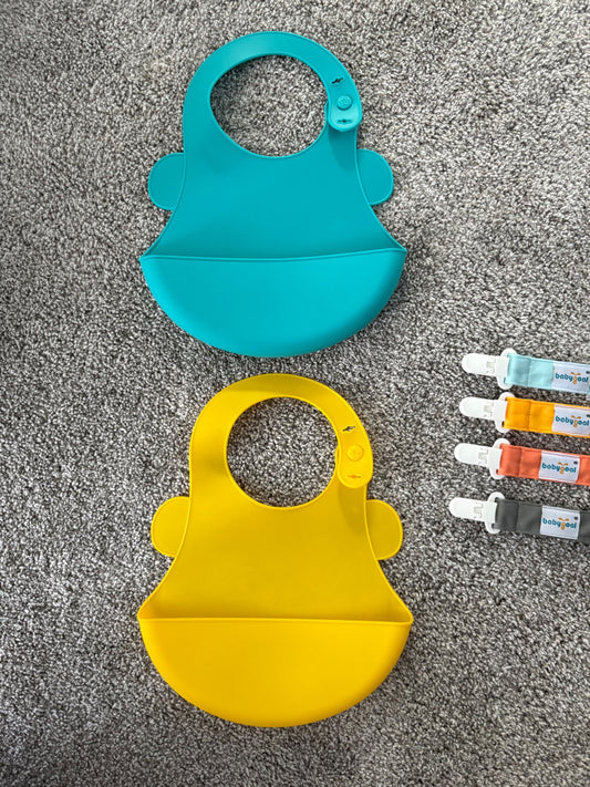 Silicone bib + pacifier clips set of 4 bundle!