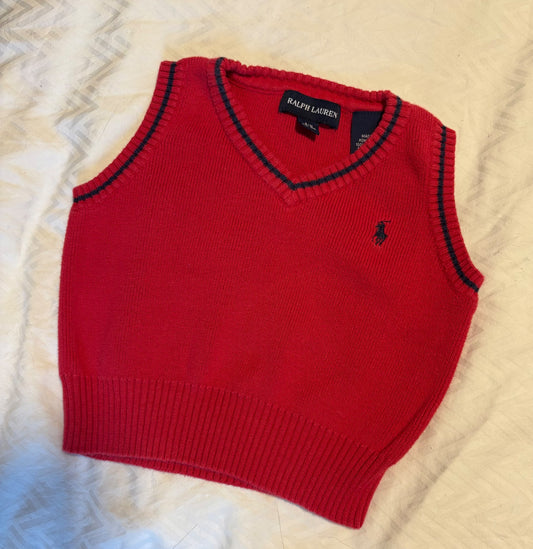 Ralph Lauren Red Sweater Vest 3-12 M , Kids 9 Month (6-9M)