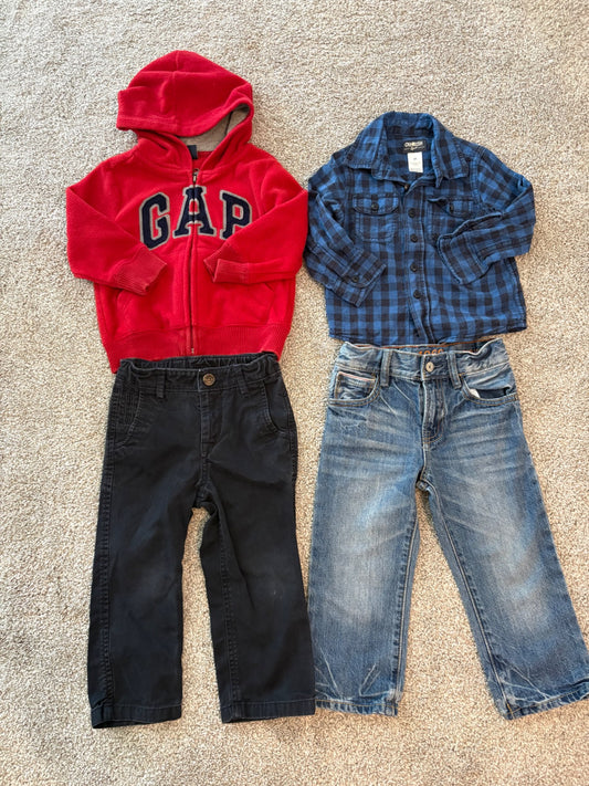 2T Bundle - 1 Baby Gap Hoodie, 2 Baby Gap Pants + 1 Oshkosh shirt , Kids 2T