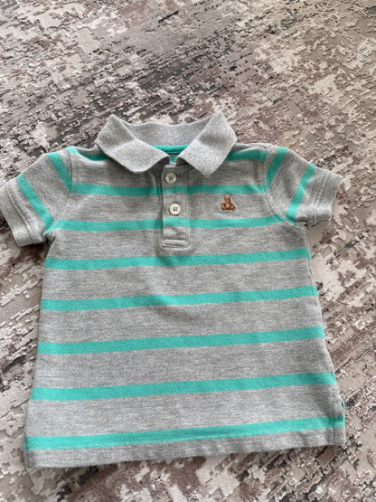 Baby Gap size 6-12m  grey  with green stripes polo shirt, Kids 12 Month (9-12M)
