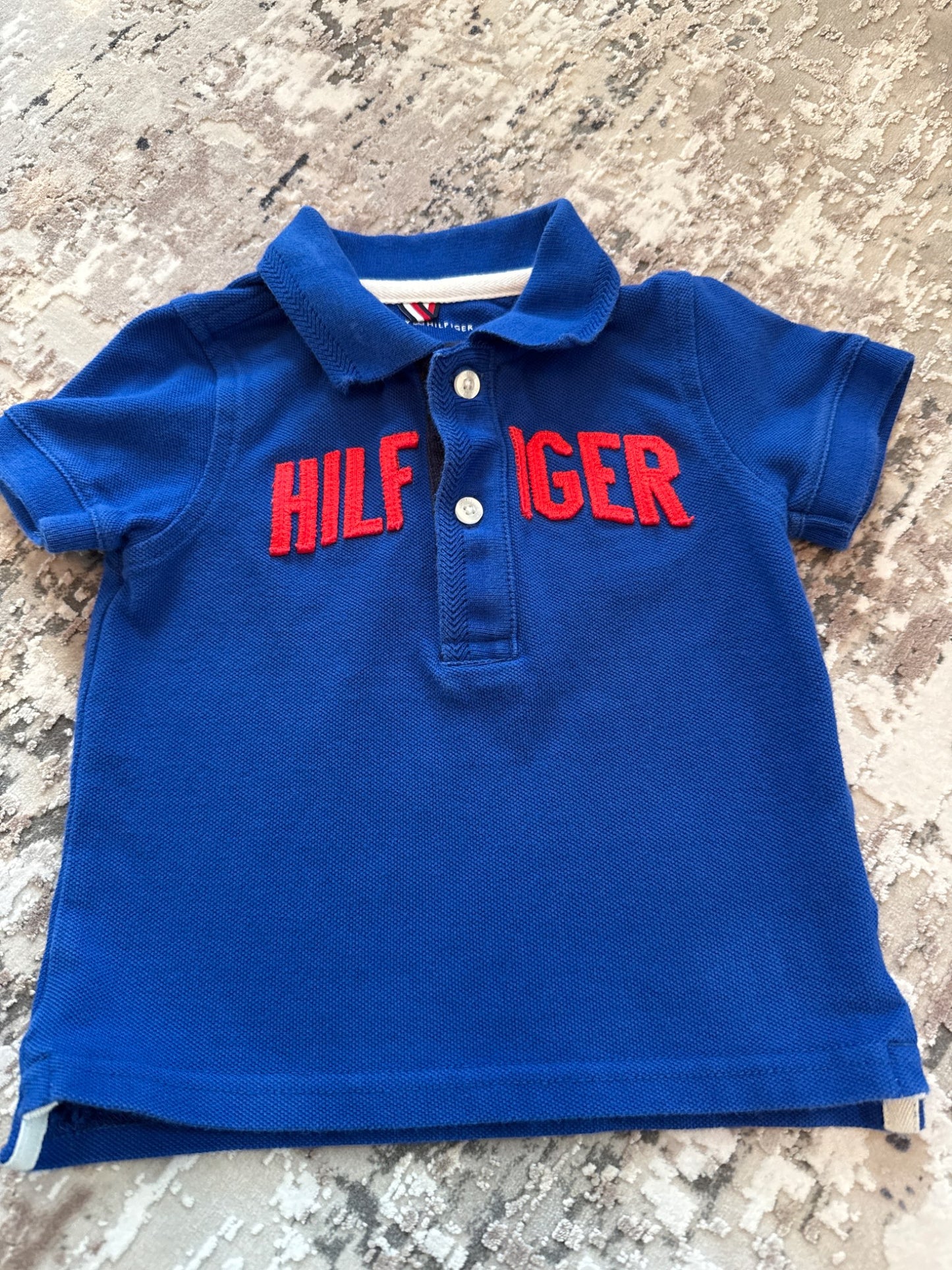 Tommy Hilfiger size 12m royal blue polo shirt with red logo, Kids 12 Month (9-12M)