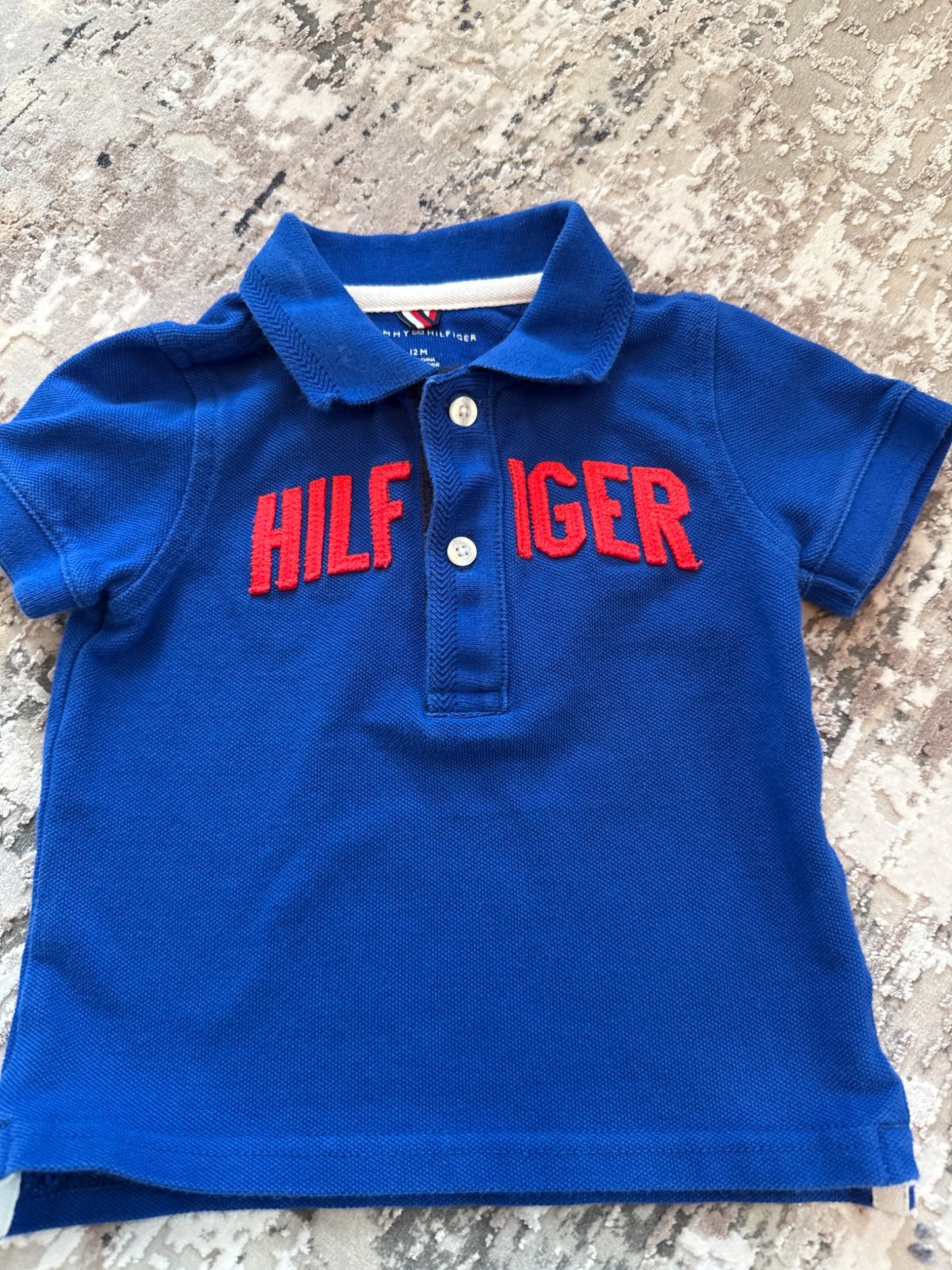 Tommy Hilfiger size 12m royal blue polo shirt with red logo, Kids 12 Month (9-12M)
