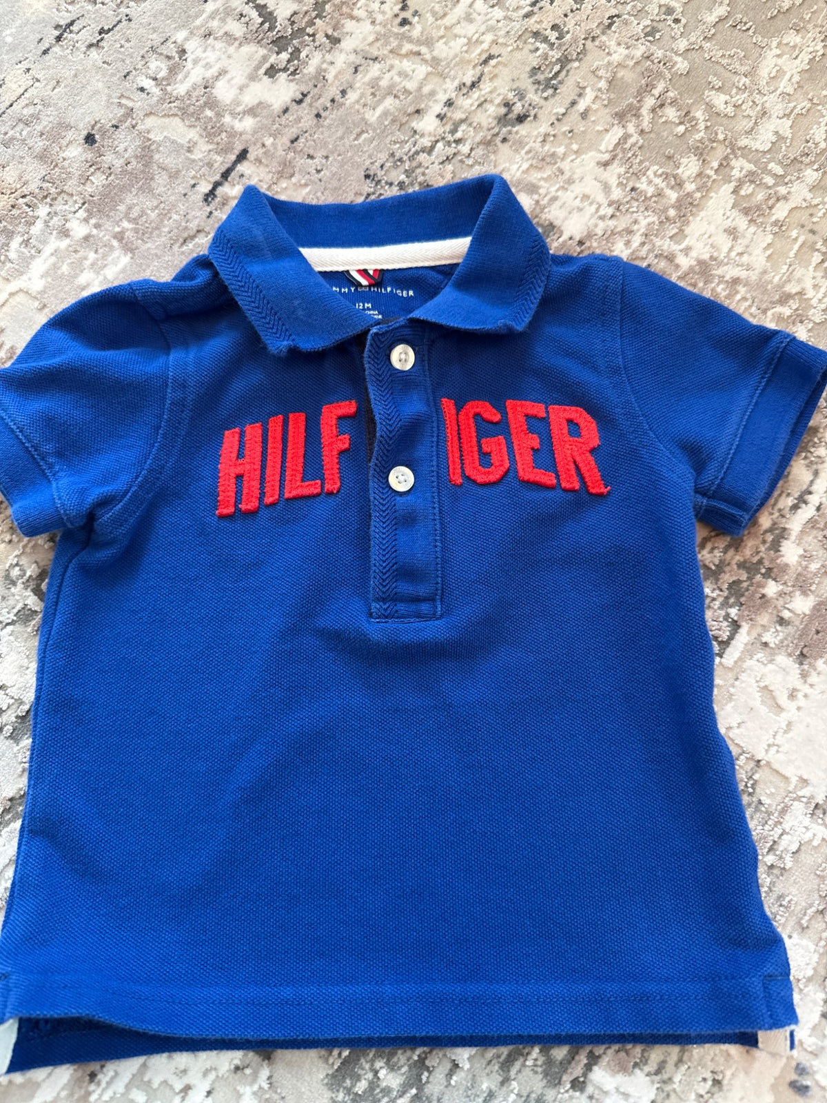 Tommy Hilfiger size 12m royal blue polo shirt with red logo, Kids 12 Month (9-12M)