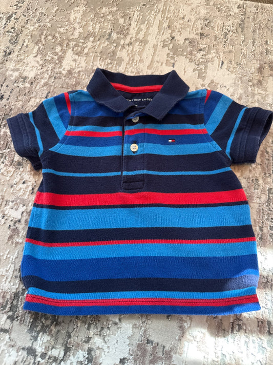 Tommy Hilfiger size 12 m Navy, blue& red stripes polo shirt, Kids 12 Month (9-12M)