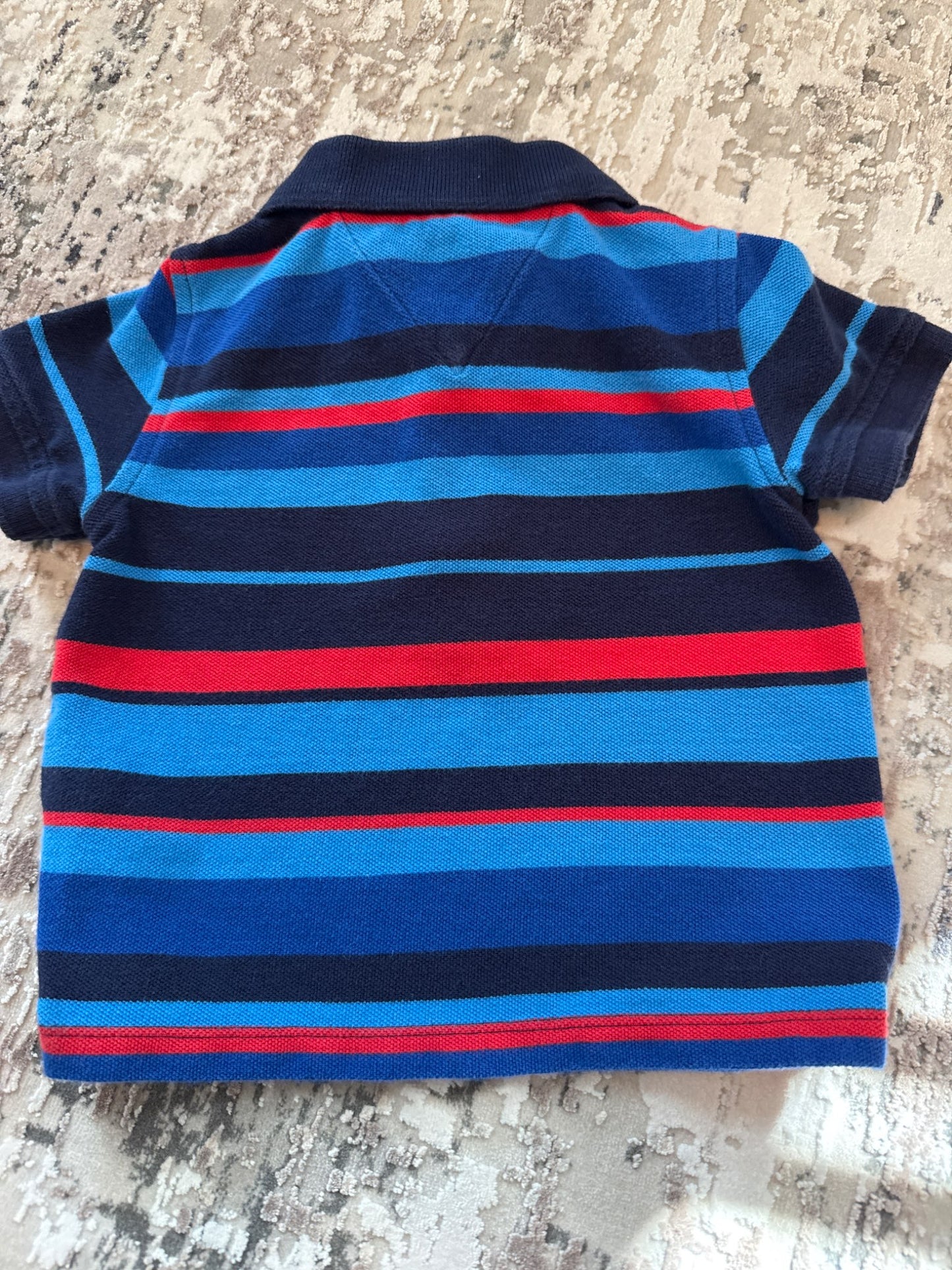 Tommy Hilfiger size 12 m Navy, blue& red stripes polo shirt, Kids 12 Month (9-12M)