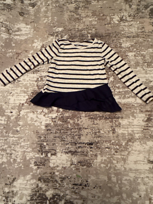 Baby Gap size 5 long sleeve beige& navy ruffles shirt, Kids 5/5T