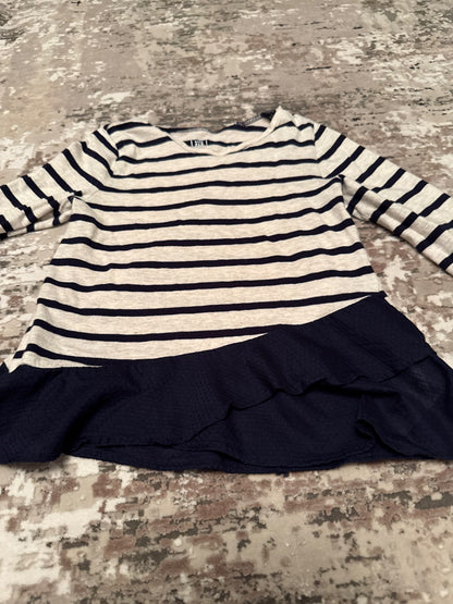 Baby Gap size 5 long sleeve beige& navy ruffles shirt, Kids 5/5T