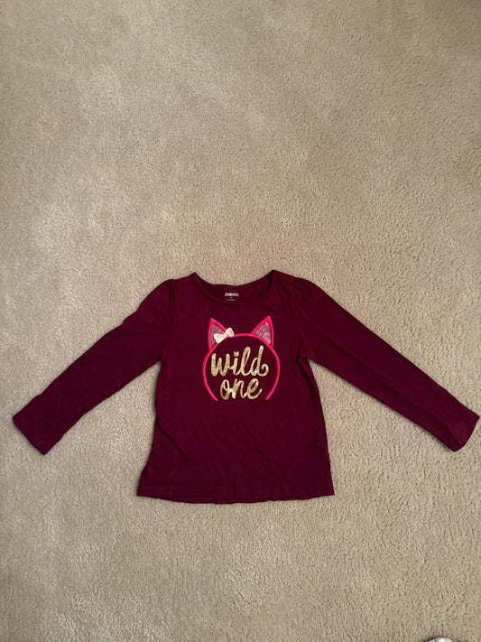 Gymboree size 5T wild one cat burgundy long sleeve shirt, Kids 5/5T