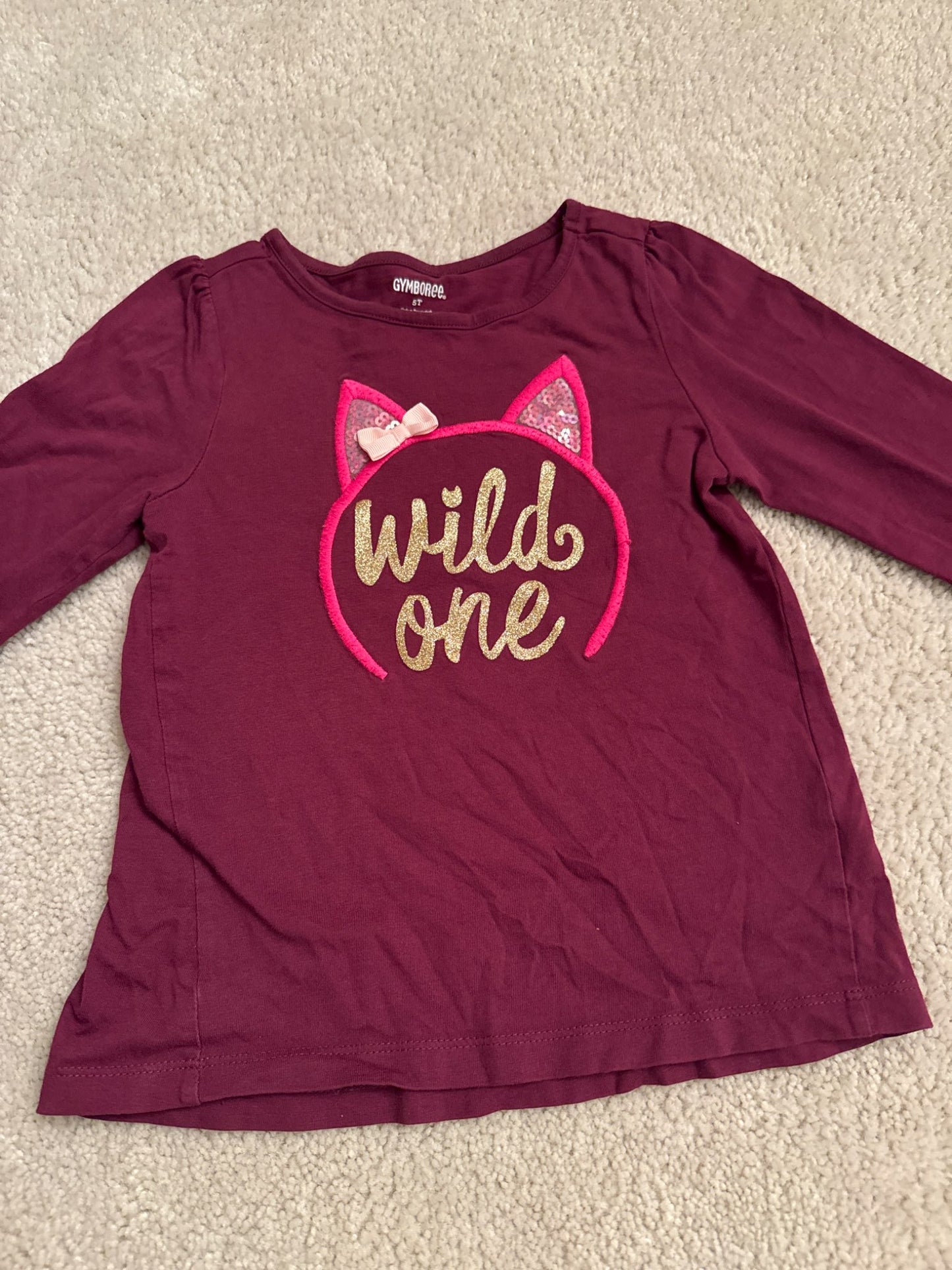 Gymboree size 5T wild one cat burgundy long sleeve shirt, Kids 5/5T
