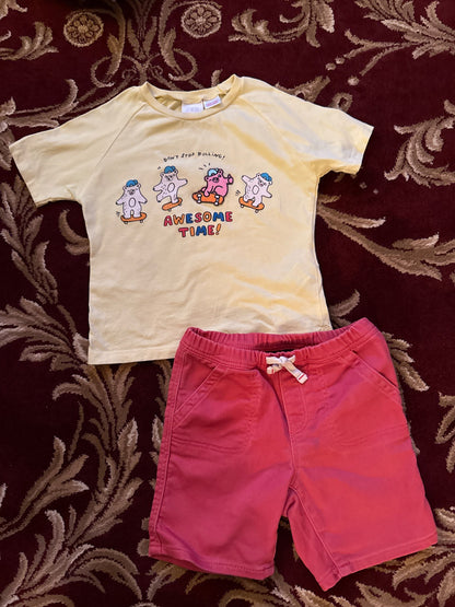 Zara size 18 - 24 m yellow shirt +  pink red short, Kids 24 Month (18-24M)
