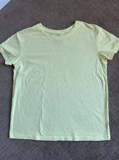 2Shirts size 14: 1 cat& jack yellow  with pink polk dot short& 1 children place be  kind tank, Kids 14