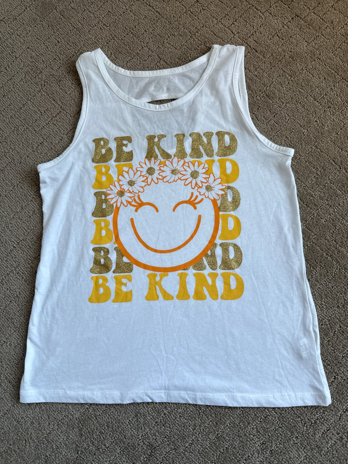 2Shirts size 14: 1 cat& jack yellow  with pink polk dot short& 1 children place be  kind tank, Kids 14