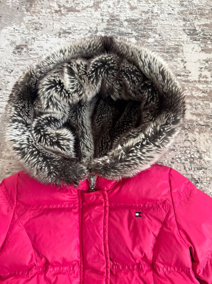 Tommy Hilfiger Size 18 m pink puff jacket with faux fur , Kids 24 Month (18-24M)