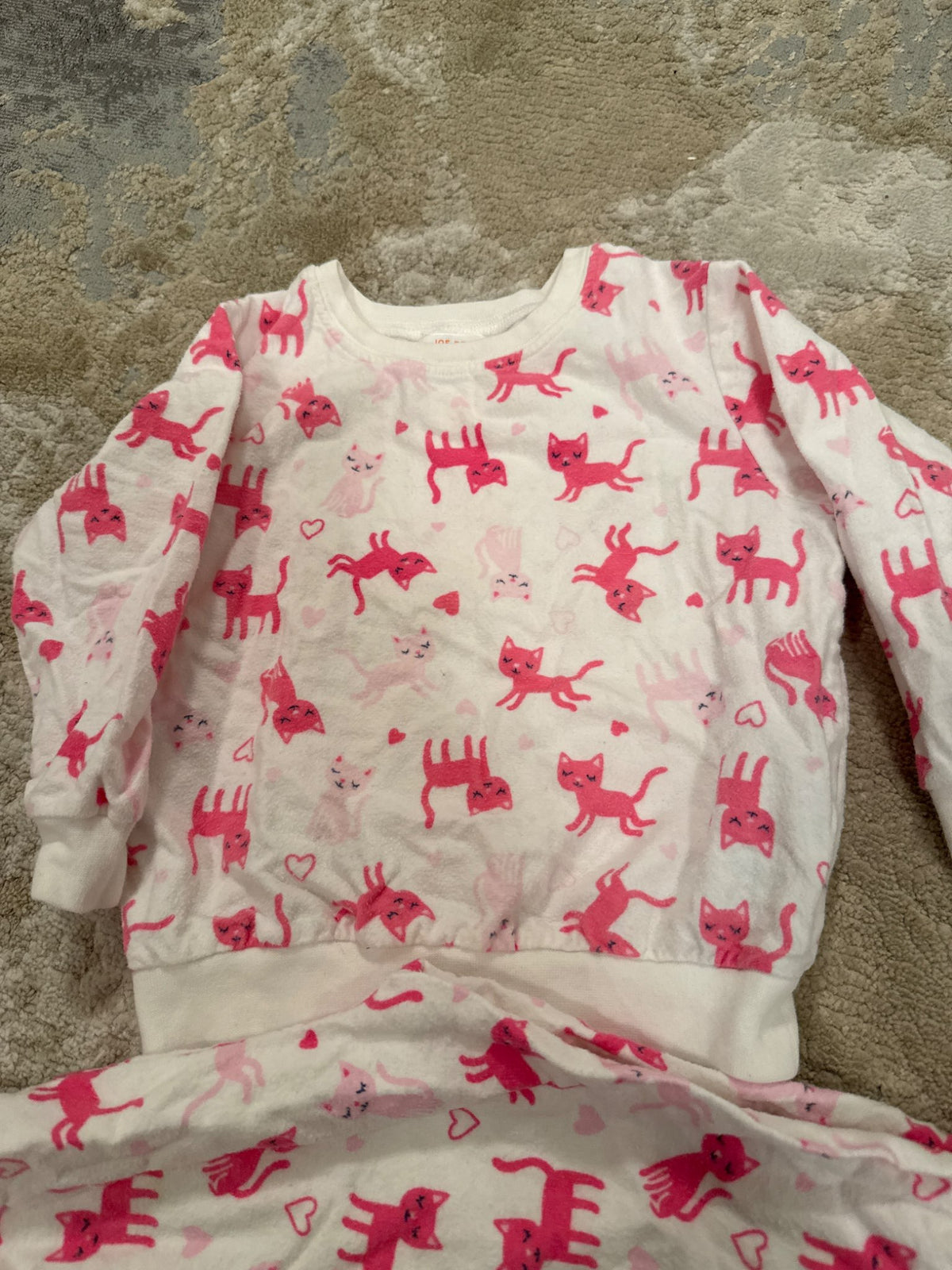 Joe fresh size 2 white & pink cats long sleeve pj, Kids 2T