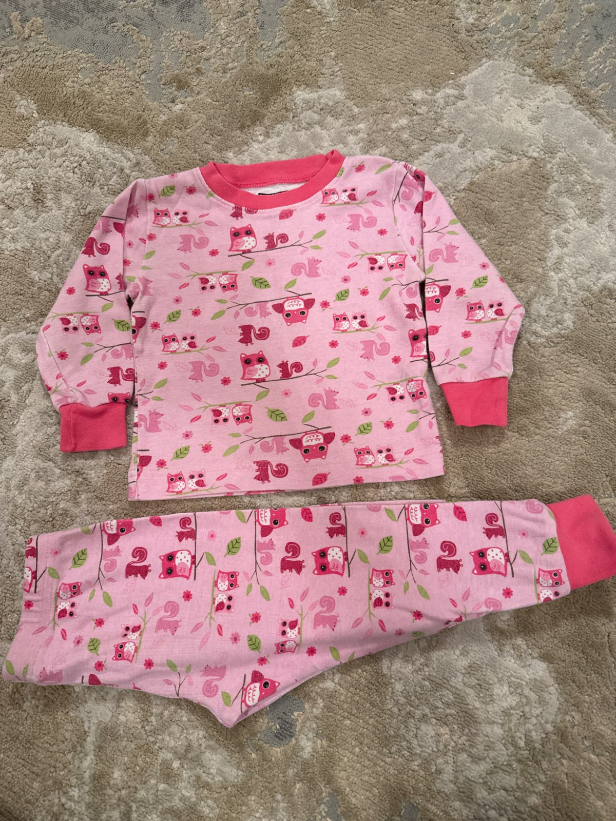 Kirkland size 2 pink owl  long sleeve pjs, Kids 2T