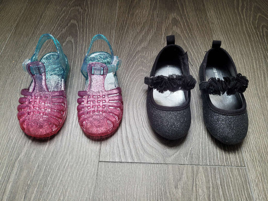 TCP Rainbow Jelly Shoes & Joe Fresh Black Sparkly Shoes, Shoes 6 (Walkers:12-24 mth)