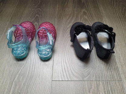 TCP Rainbow Jelly Shoes & Joe Fresh Black Sparkly Shoes, Shoes 6 (Walkers:12-24 mth)