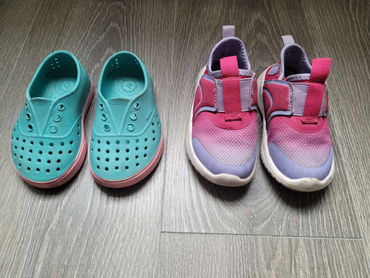 Native Teal/Pink Slip-ons & Athletic Works Pink Runners, Shoes 6 (Walkers:12-24 mth)