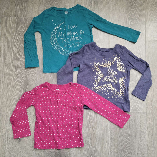 Toddler Girls' Bundle of 3 Long Sleeve Shirts, Kids 3T
