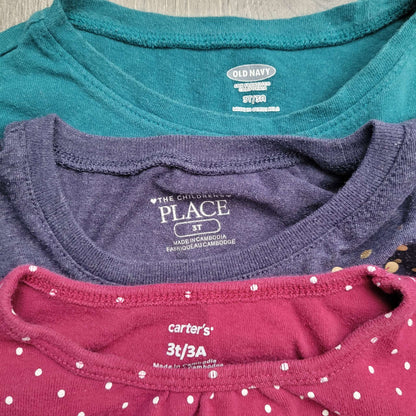 Toddler Girls' Bundle of 3 Long Sleeve Shirts, Kids 3T