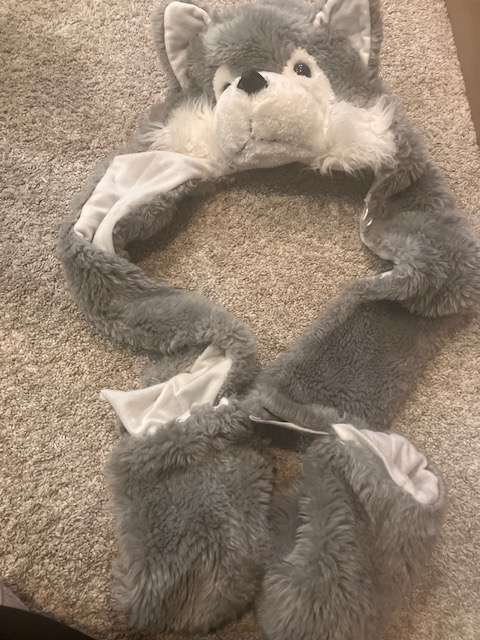 Wolf hood and mitts, Kids 6/6X