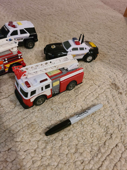 Assorted police and fire trucks