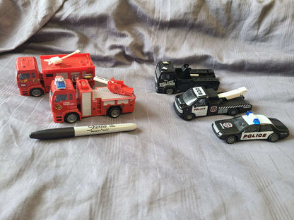 Fire and police cars