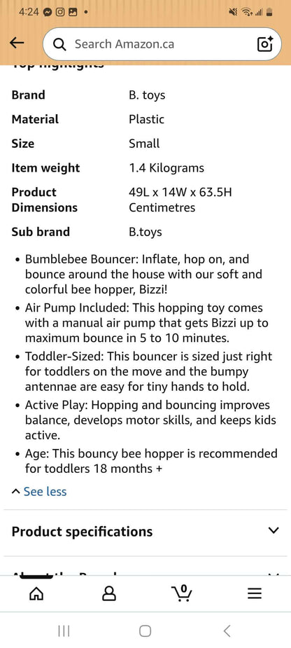 B toys ride on inflatable bee with pump retail 30