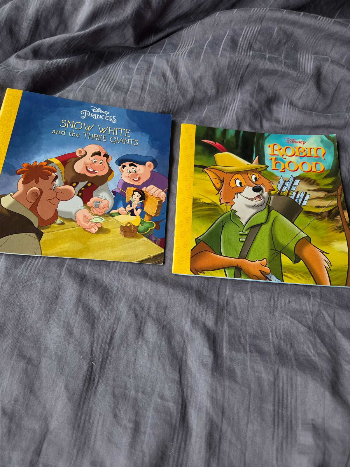 Disney books ( snow white and the theree giants and Robin hood)