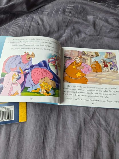Disney books ( snow white and the theree giants and Robin hood)
