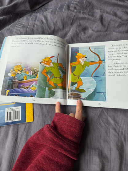 Disney books ( snow white and the theree giants and Robin hood)