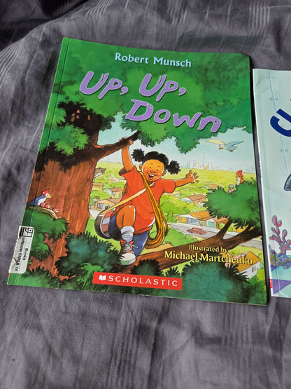 Scholastic books ( up, up down and Clark the shark)