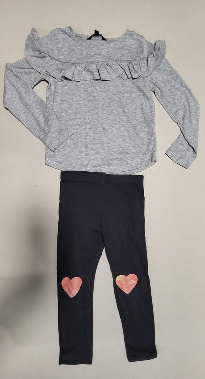 Frilly Grey Long sleeve with Black Pants Set, Kids 4/4T