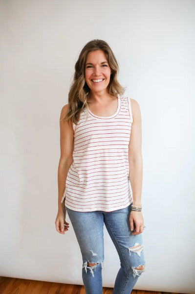 NWT Movemama Red Stripe Zip Nursing Tank Top, Retails $63.00, Maternity S (4-6)