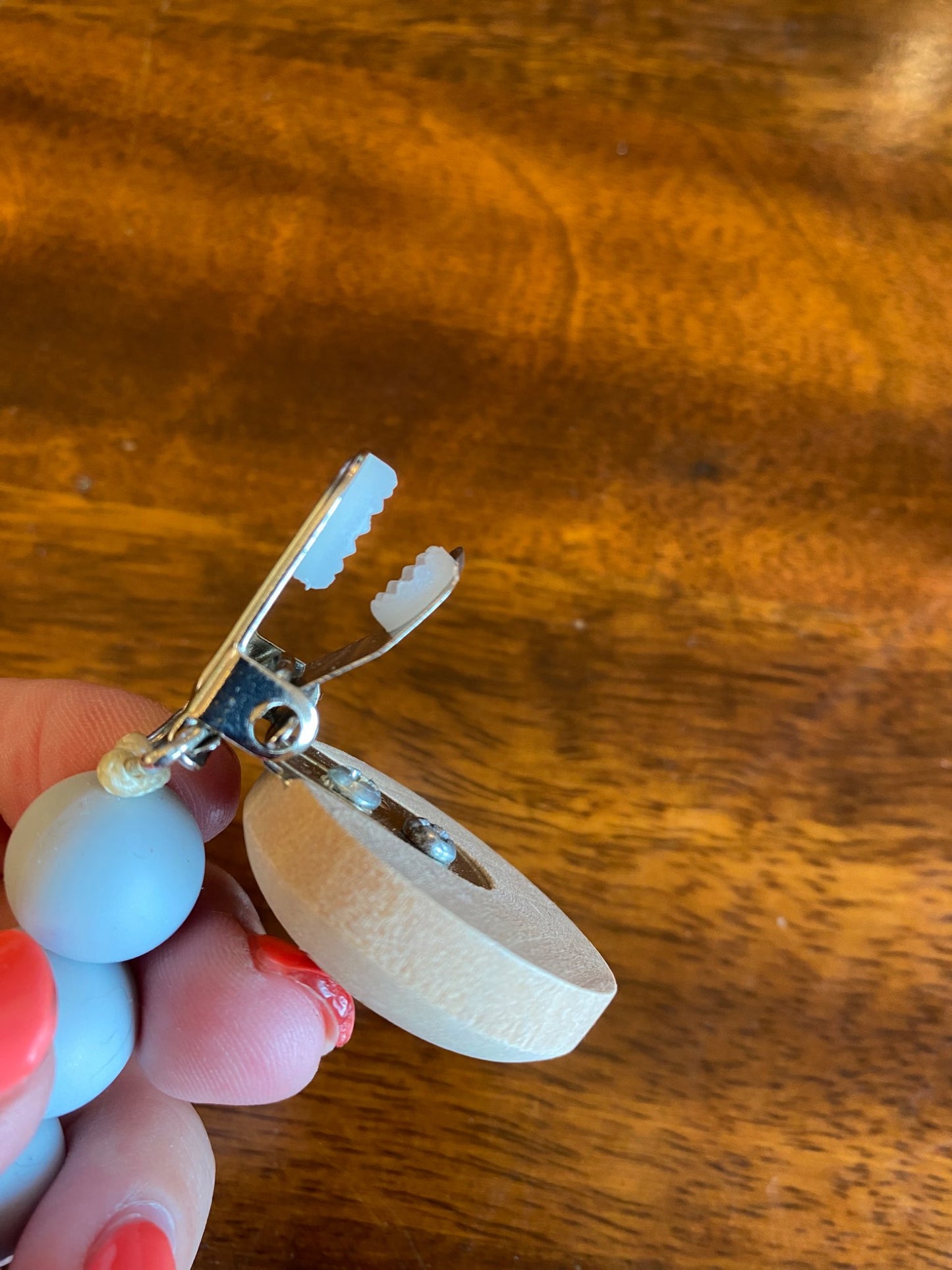 Unused silicone beaded clip, wooden teether