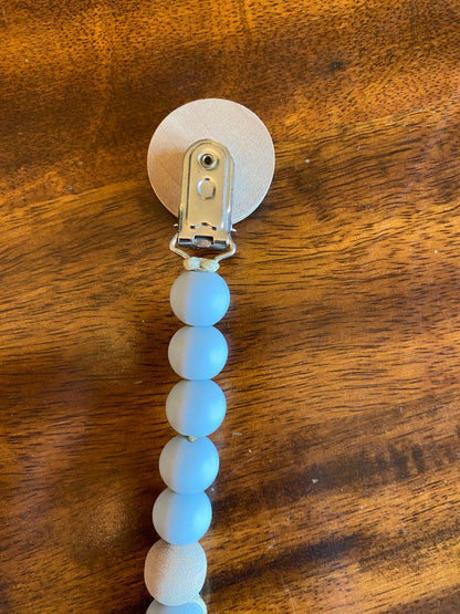 Unused silicone beaded clip, wooden teether