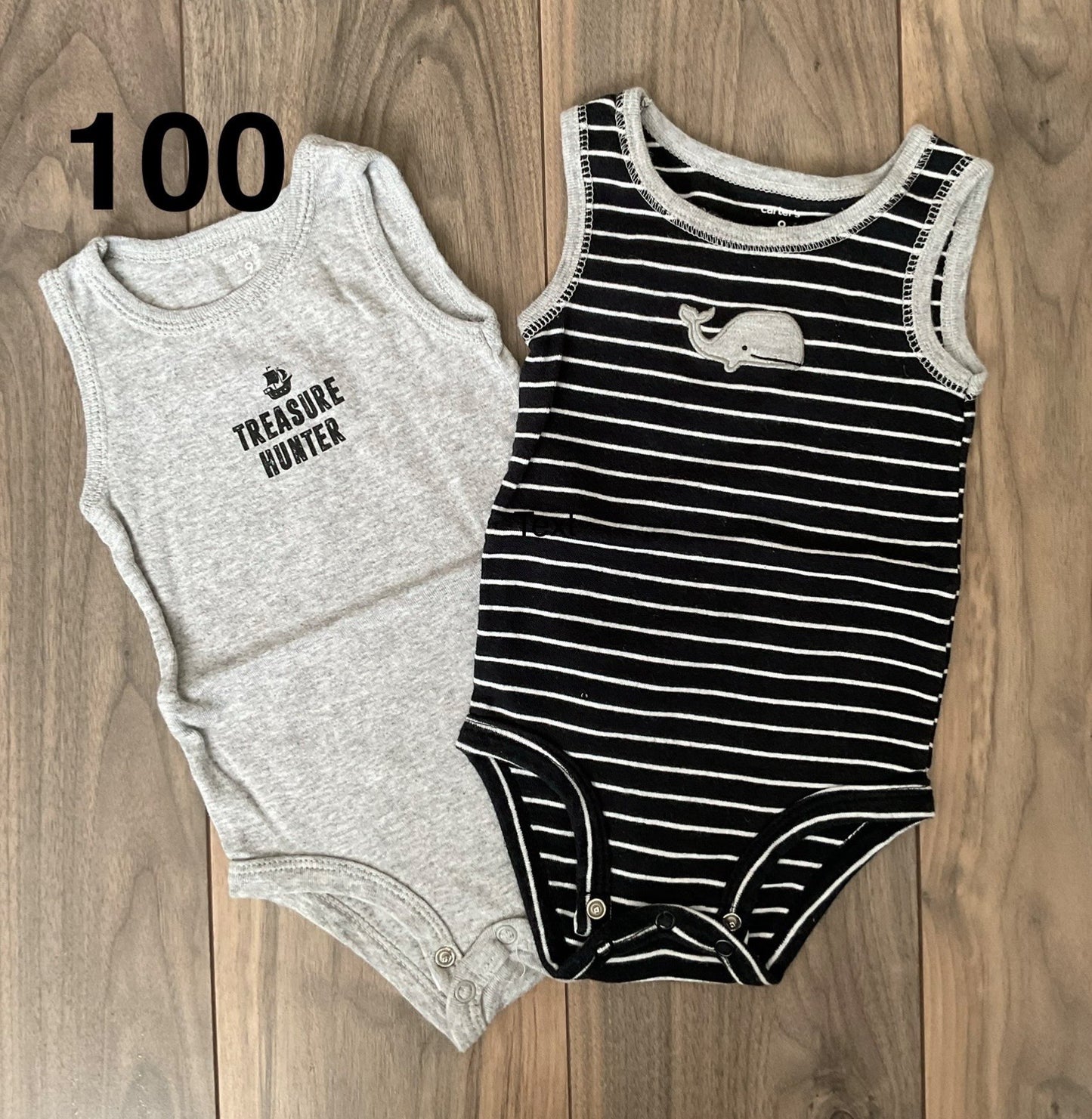 Grey and Black Stripe Sleeveless onesies 9 Months, Kids 9 Month (6-9M)