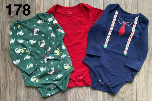 Long Sleeve Christmas Onesies 3pk, 9 Months , Kids 9 Month (6-9M)