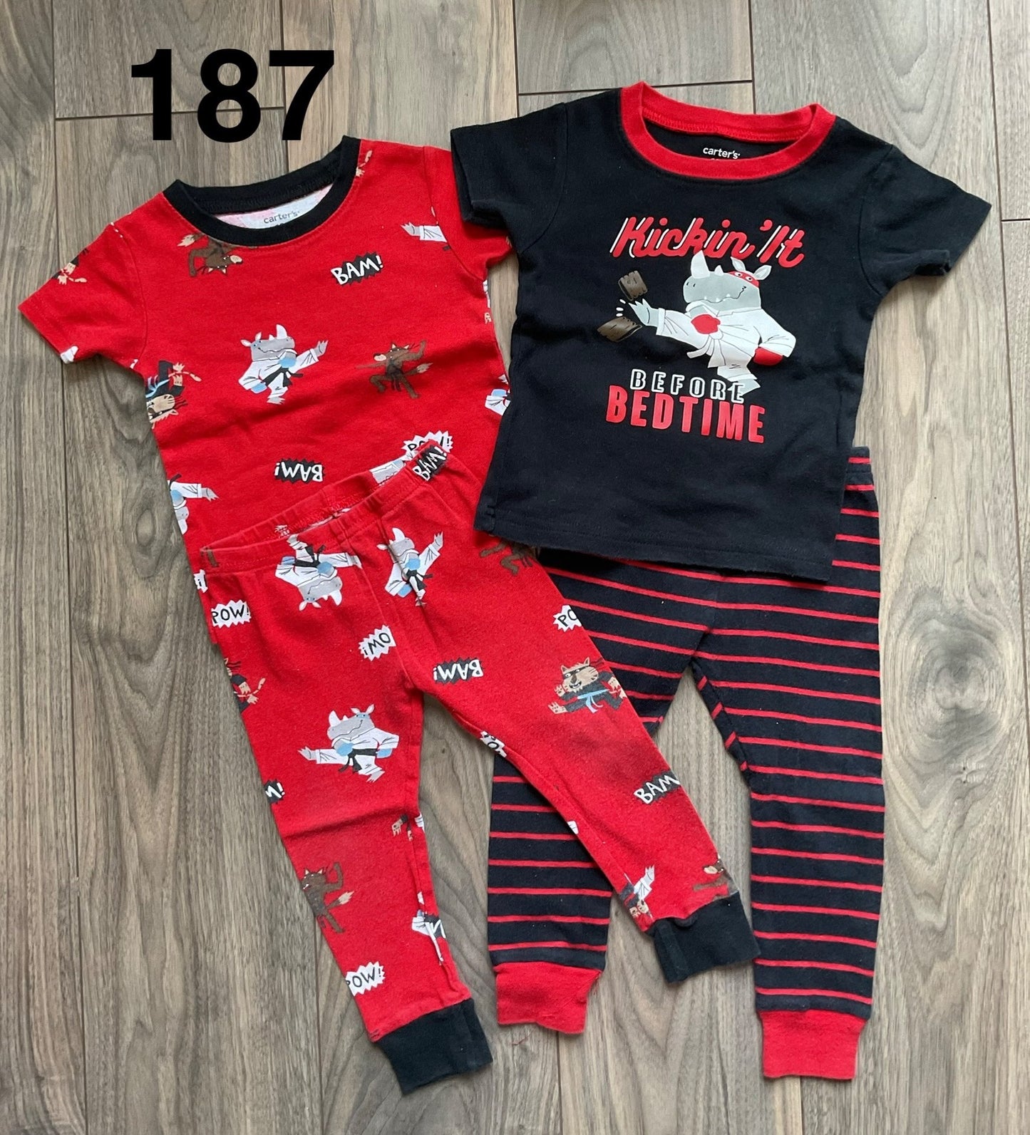 Red and Black Karate Rhino 4 Piece Pajama Set 18 Months , Kids 18 Month (12-18M)