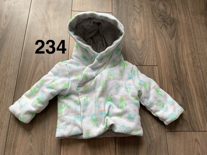 Reversible Hooded, Padded Jacket 0-3 Months , Kids 3 Month (0-3M)