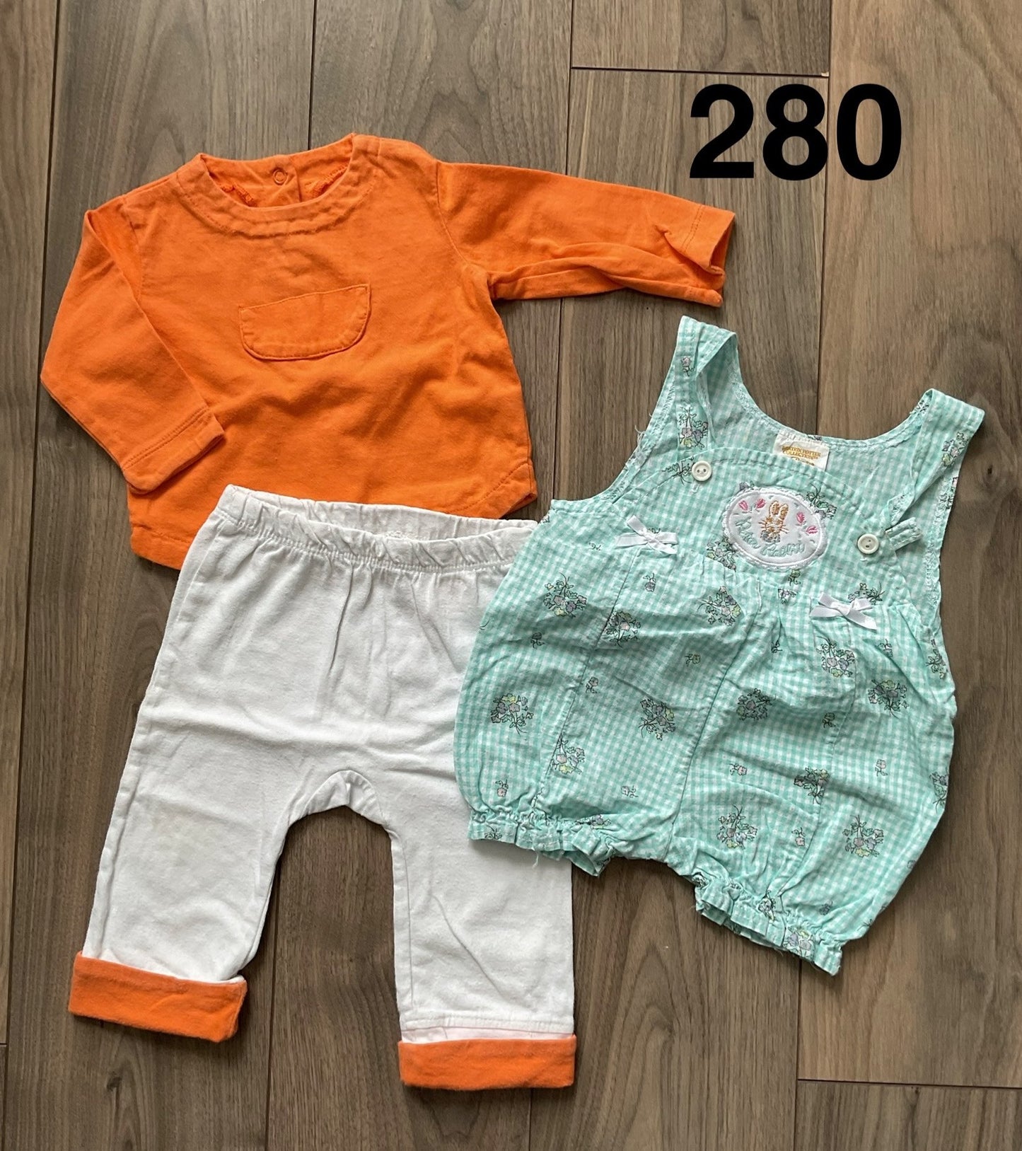 Baby Girl Orange and Whits Outfit, Peter Rabbit Overall 3-6 Months, Kids 6 Month (3-6M)