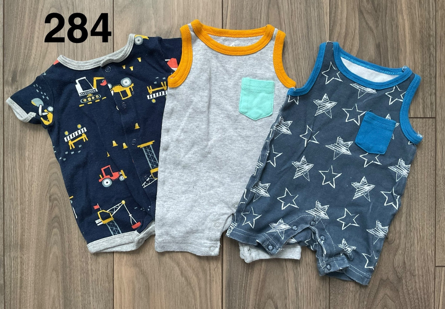 Baby Boy Grey, Stars and Construction Rompers Newborn , Kids Newborn