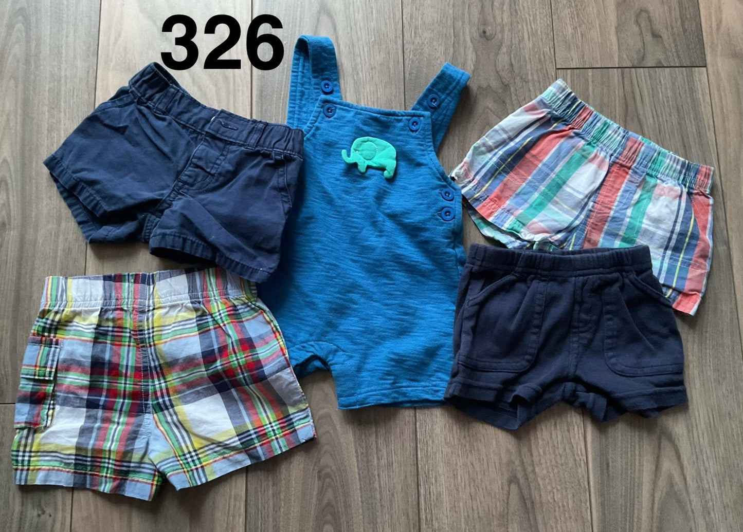 Baby Boys Shorts Bundle, Black, Blue, Plaid and Overalls all 3 Months, Kids 3 Month (0-3M)