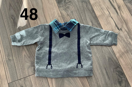 Baby Boy Suspenders and. Bow Tie Sweatshirt  0-3 Months, Kids 3 Month (0-3M)