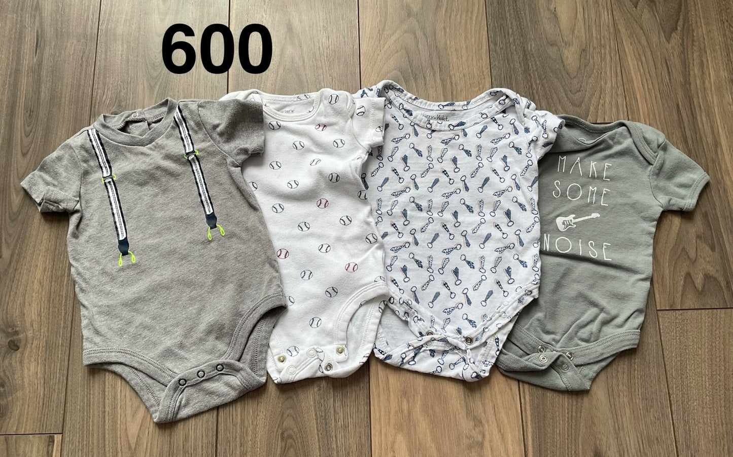 Boys Onesie Bundle 0-3 Months 2 Grey, White Baseball, White Ties 4pc, Kids 3 Month (0-3M)