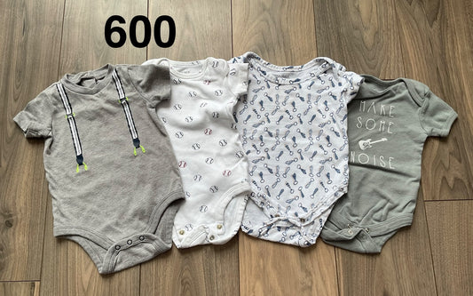 Boys Onesie Bundle 0-3 Months 2 Grey, White Baseball, White Ties 4pc, Kids 3 Month (0-3M)