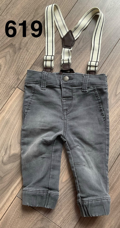 Grey Jeans With Suspenders 3-6 Months, Kids 6 Month (3-6M)